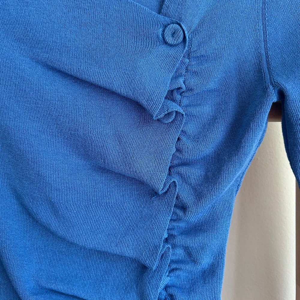 Zara Blue Ruched Knit Top medium - Picture 3 of 4
